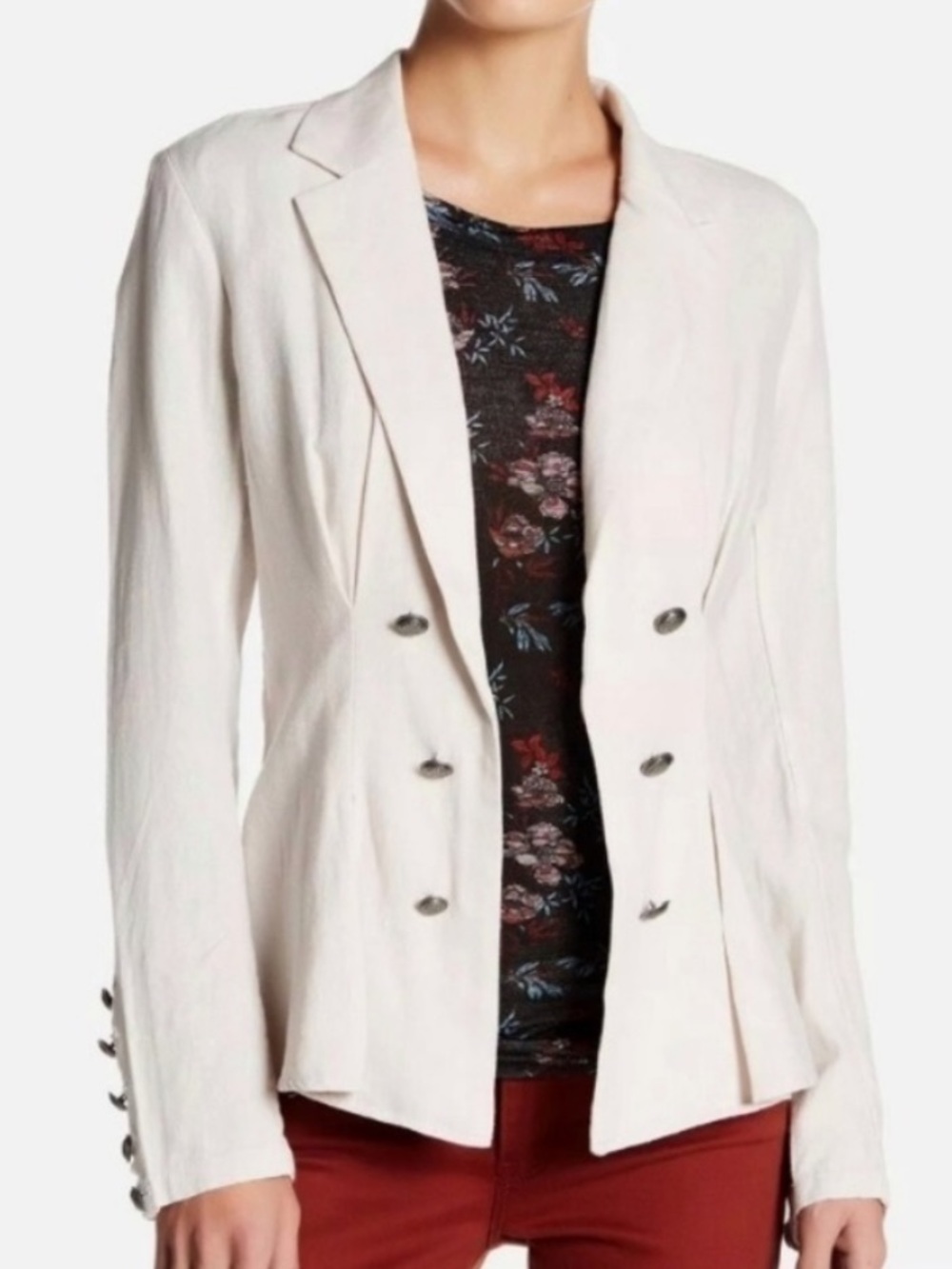 Free People Military Double Breasted Blazer Jacket Womens Small Linen Pink